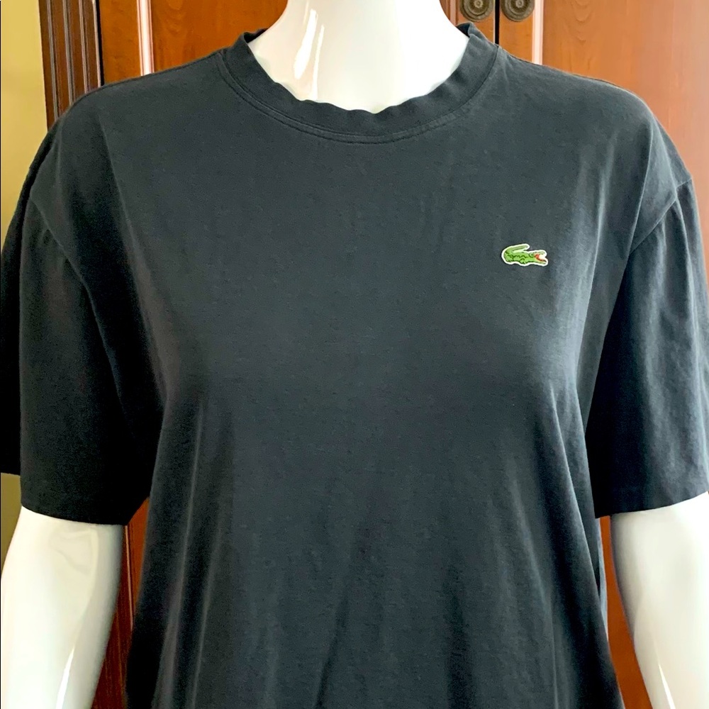 Lacoste black fine cotton crew neck tshirt half sleeves logo US Large vintage